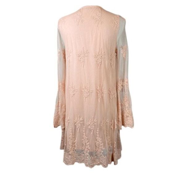 She + Sky Crochet Sheer Overlay Dress Peach Midi Vintage Look Romance Size Small - Picture 3 of 9
